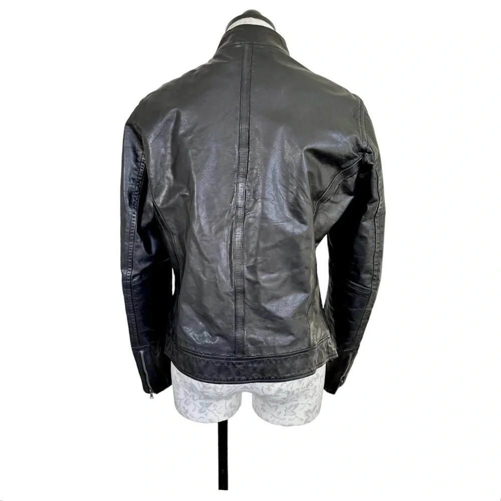 Banana Republic Women's Leather Jacket Asymmetrical Zipper Zip Cuffs Size Medium - Picture 7 of 15